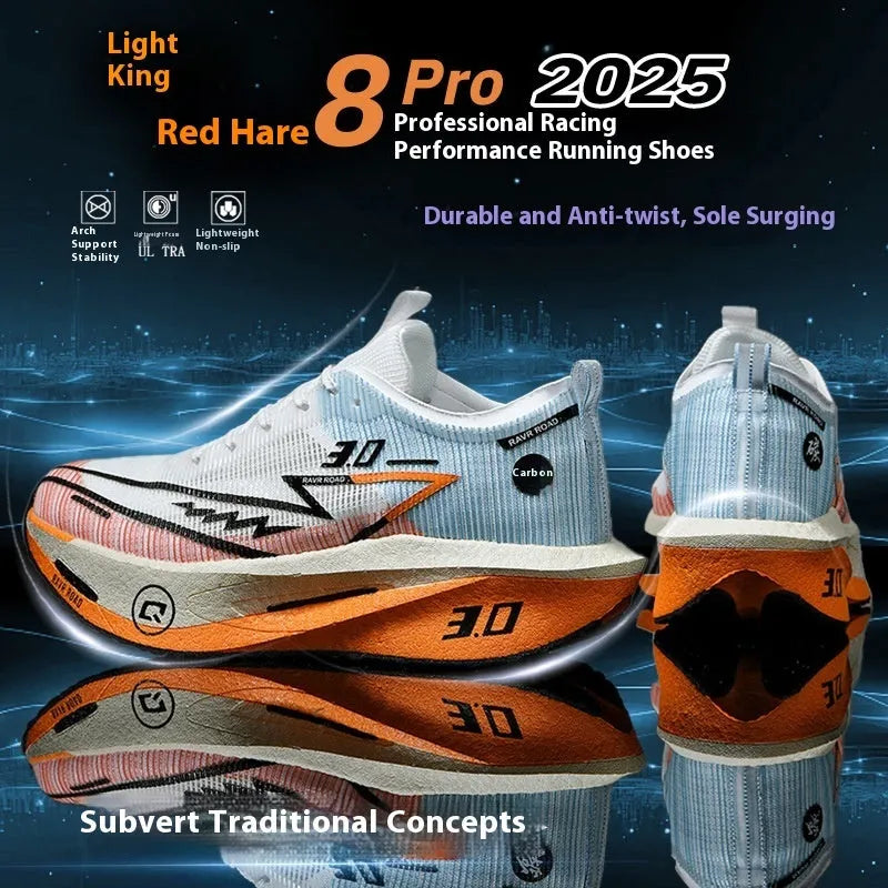 Racing carbon plate running shoes for men with mesh upper, low heel, and natural rubber sole