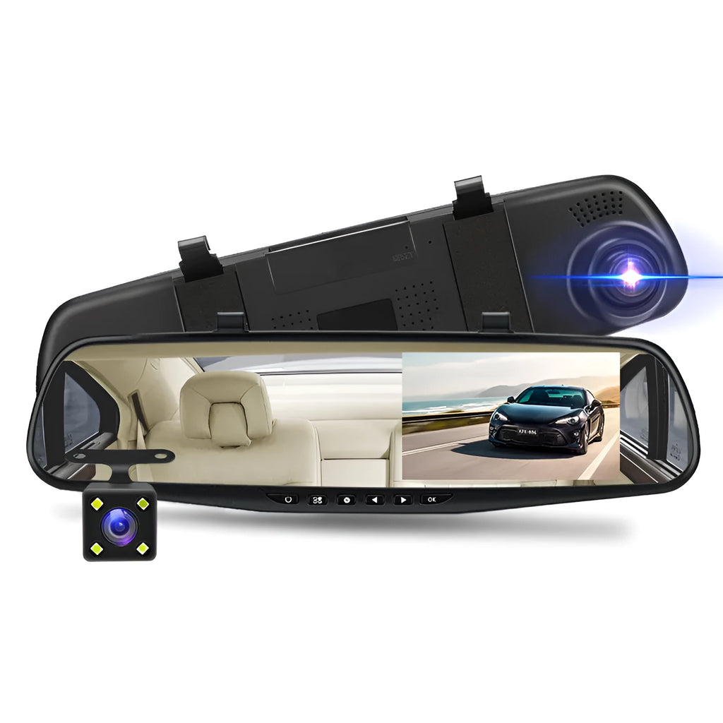 Car driving recorder HD night vision rearview mirror 4.3-inch wide-angle lens black