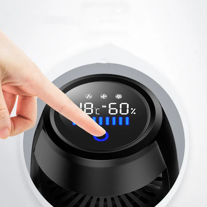 Aluminium alloy negative ion car air purifier with touch switch on a car dashboard