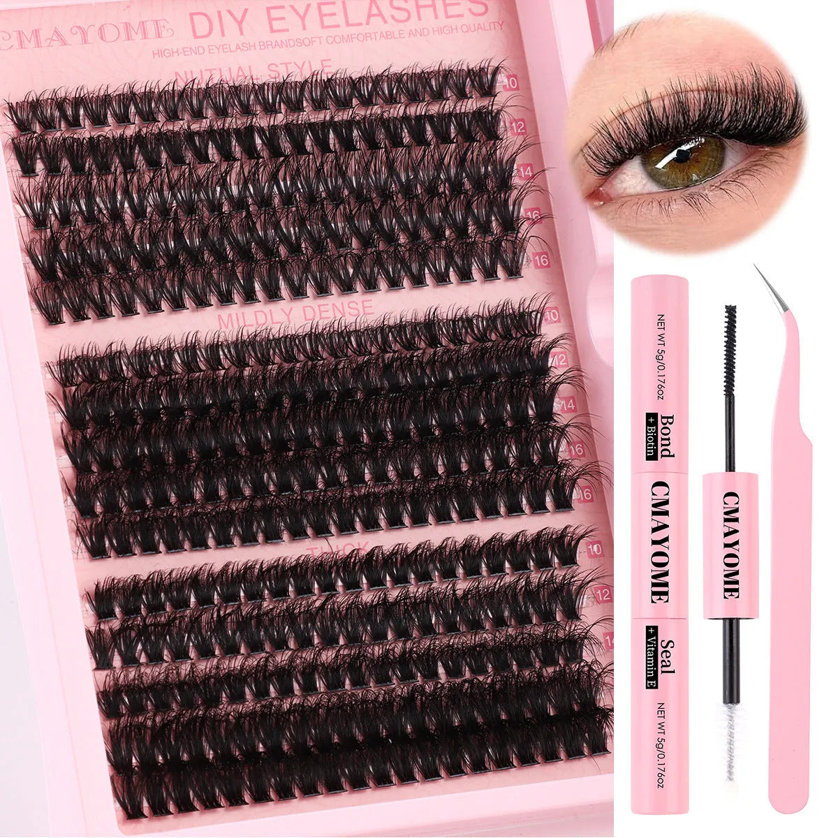 DIY false eyelash extension cluster set with application tweezers for home beauty