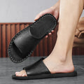 Men's brown leather sandals with rubber sole showing size range from 38 to 48