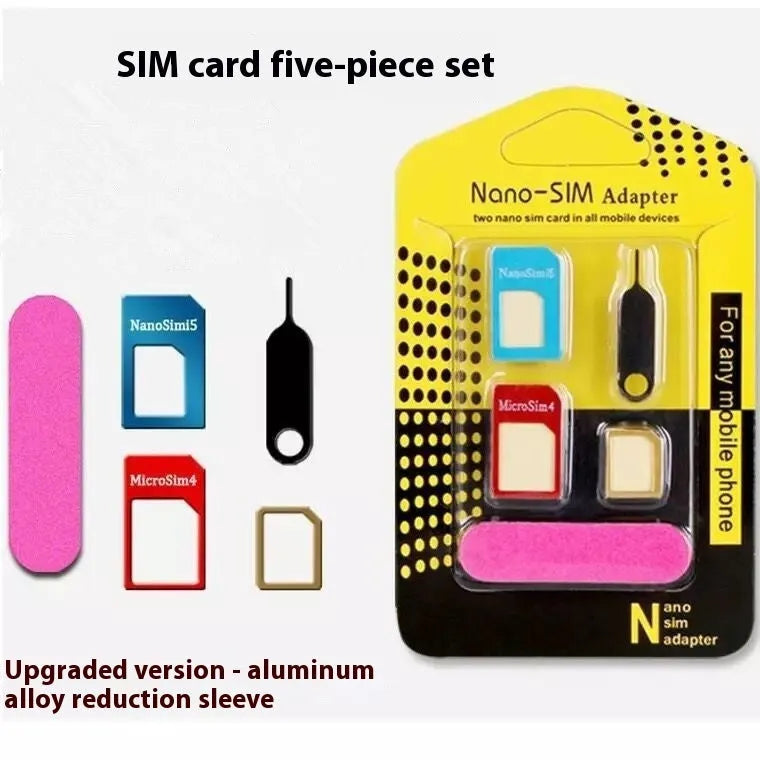 Five-piece aluminium alloy SIM card adapter sleeve set in metal card sleeve colour