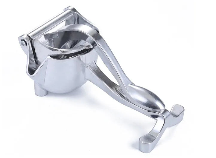 Silver heavy duty aluminium alloy lemon squeezer with large bowl on a counter