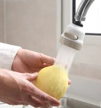 White and grey ABS faucet booster shower attachment with 3-mode spray and 360-degree rotation on round kitchen tap