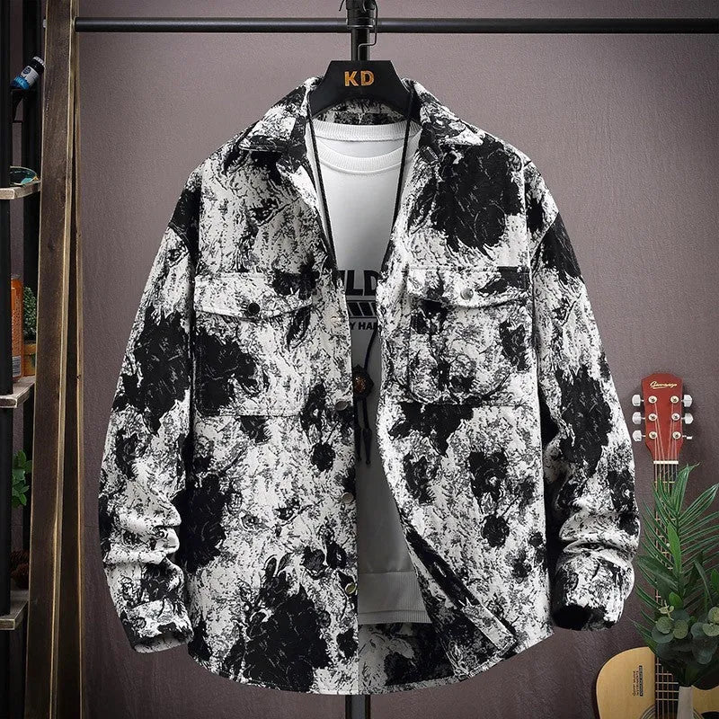Men's casual lapel shirt coat in a blue colour variant, showing long sleeves and straight hem design.