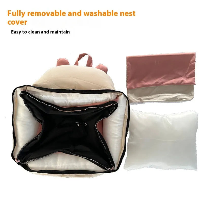 Removable washable dog car kennel in beige colours showing M and L size options for vehicle travel