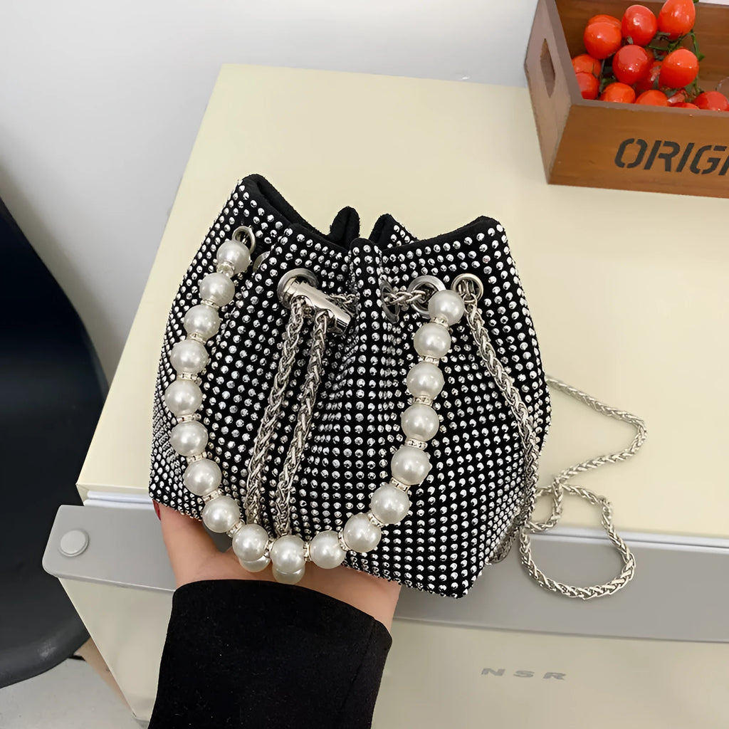 Soft PU leather crossbody bag with diamond pattern and bucket design in multiple colour options