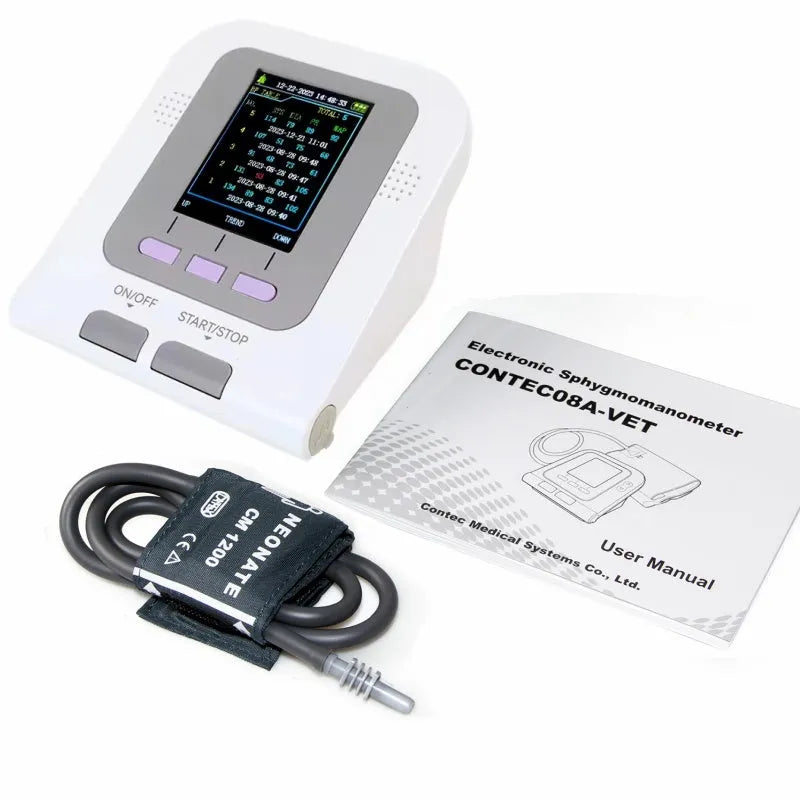 CONTEC08A veterinary digital blood pressure monitor with colour screen and cuff for animals.