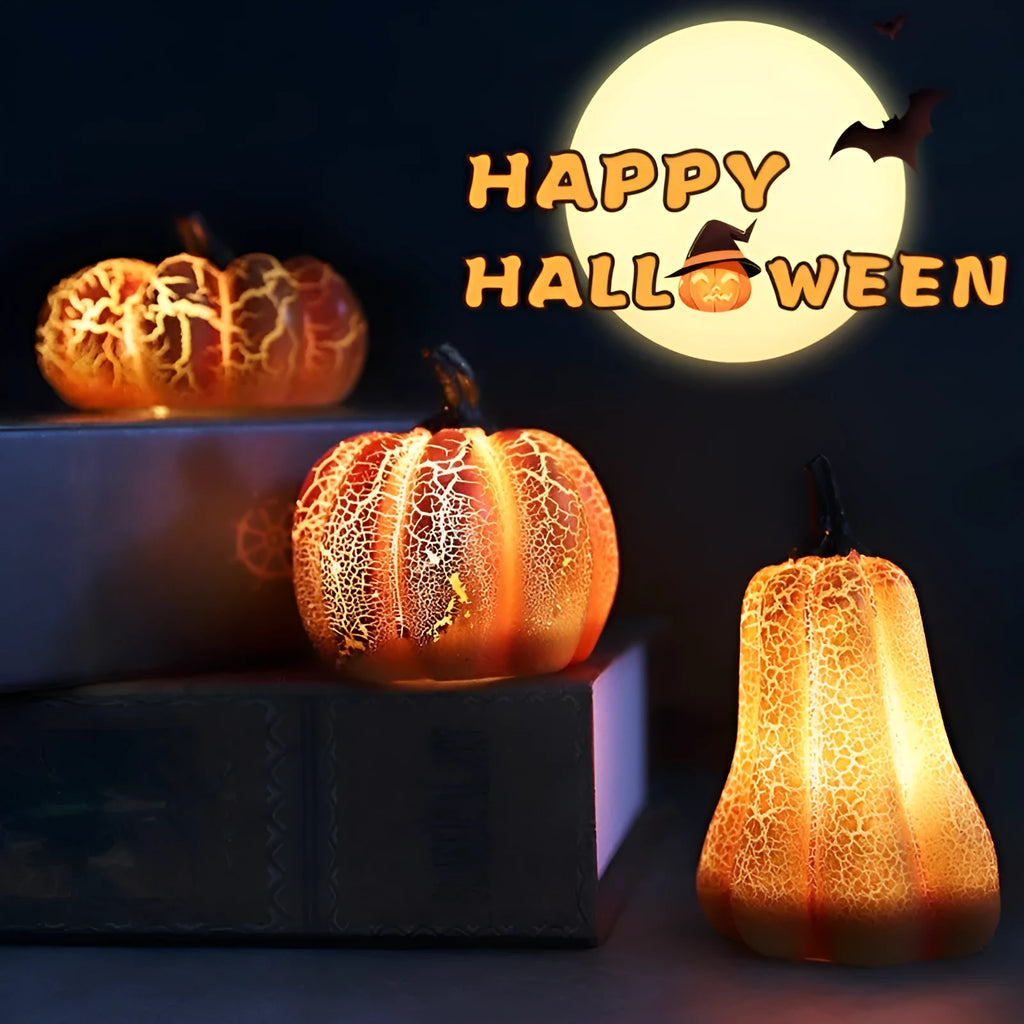 Resin Halloween pumpkin lantern with LED candle light in short, medium, and long size options