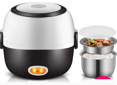 Electric lunch box with USB power port showing two-layer design measuring 190mm