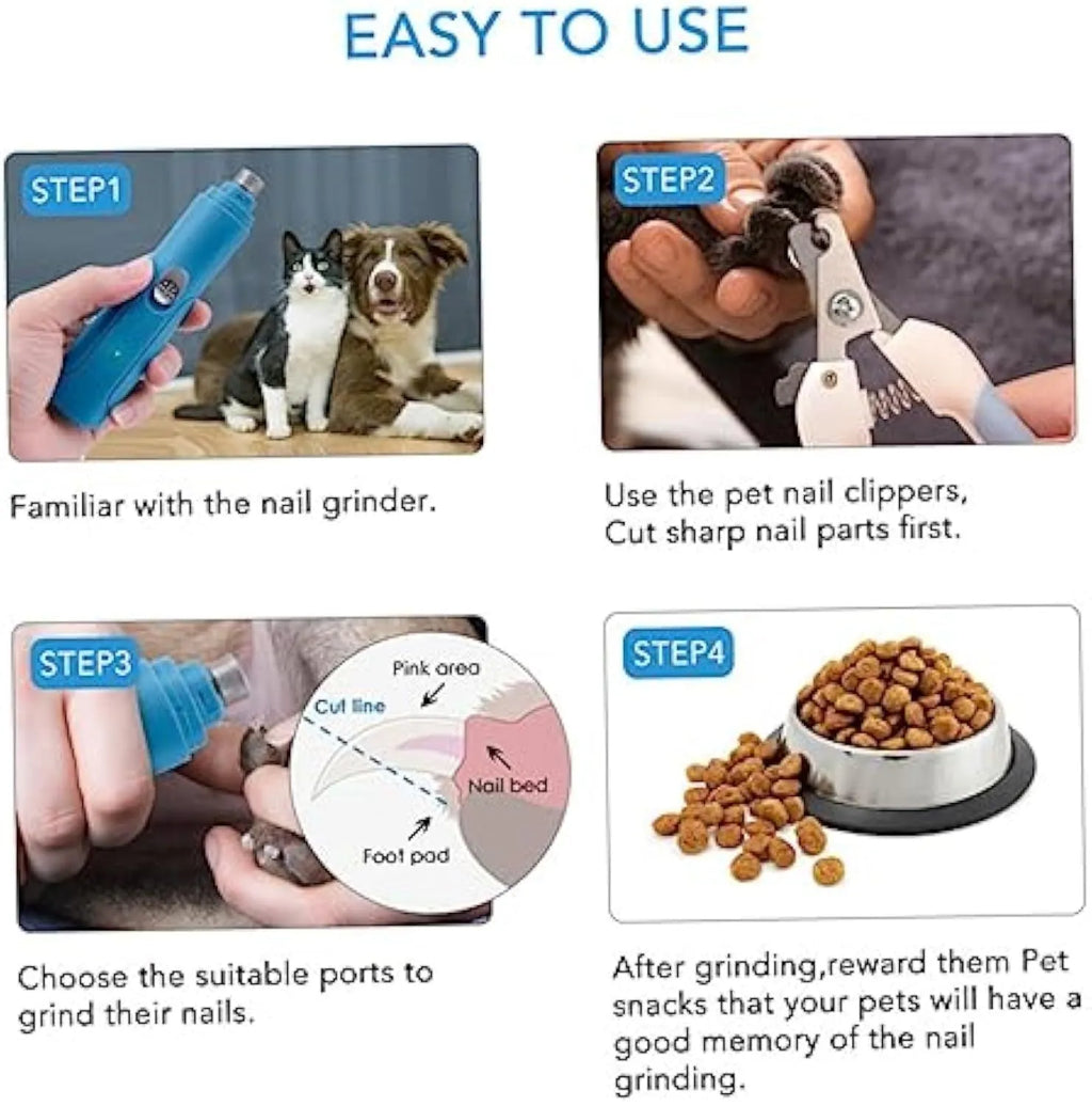 Blue electric pet nail grinder with diamond grinding head for safe dog claw trimming