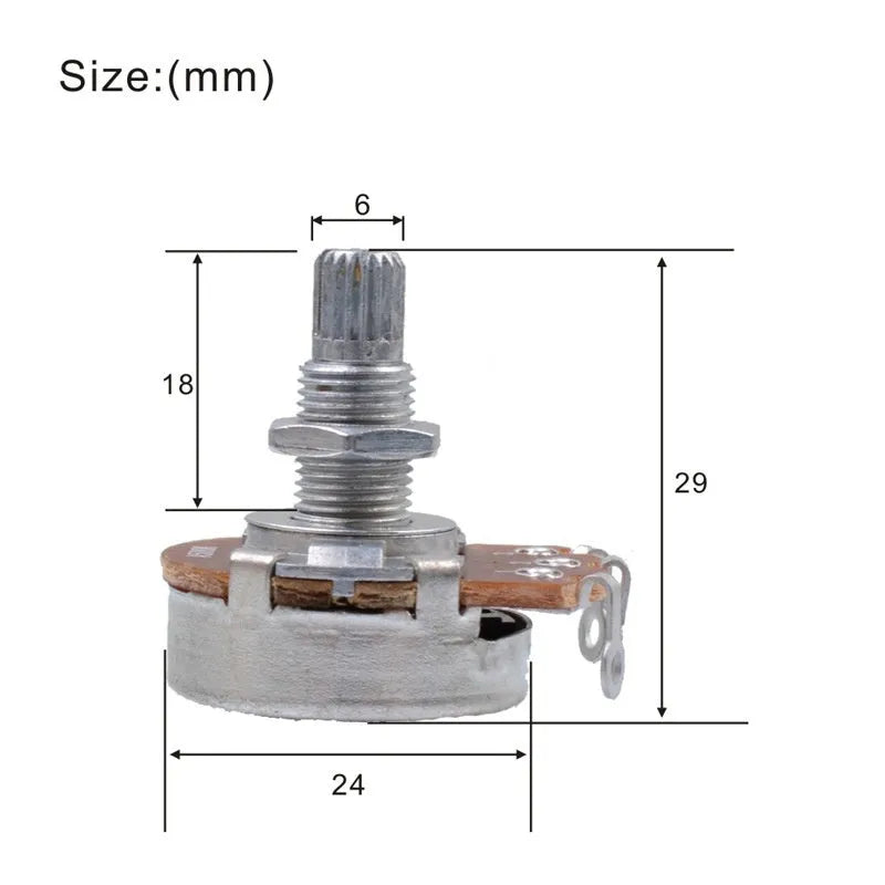 A single metal potentiometer knob for electric guitar volume or tone control replacement.