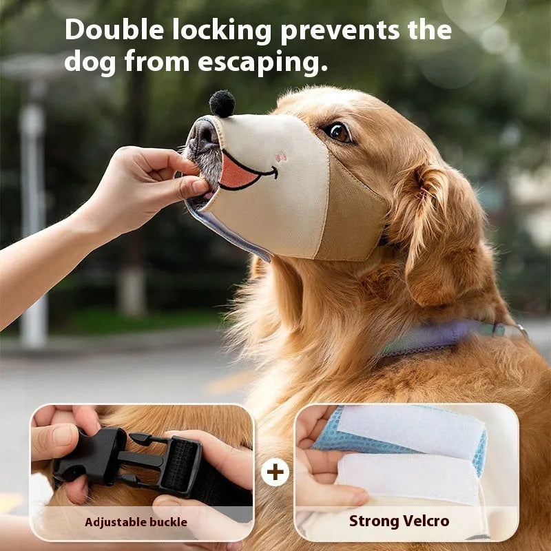 Canvas dog muzzle in Ollie Brown Bear pattern, showing adjustable straps and open design for breathability.