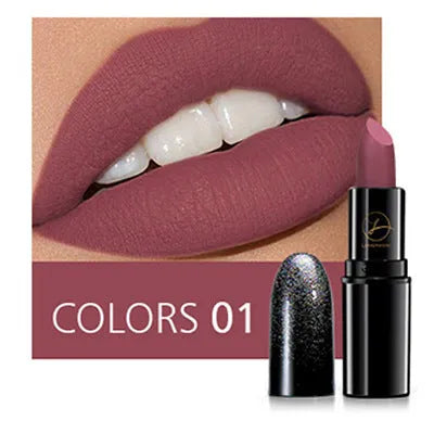 Matte long lasting lipstick with glitter effect, waterproof and sweatproof, non-stick cup, portable size, several colours