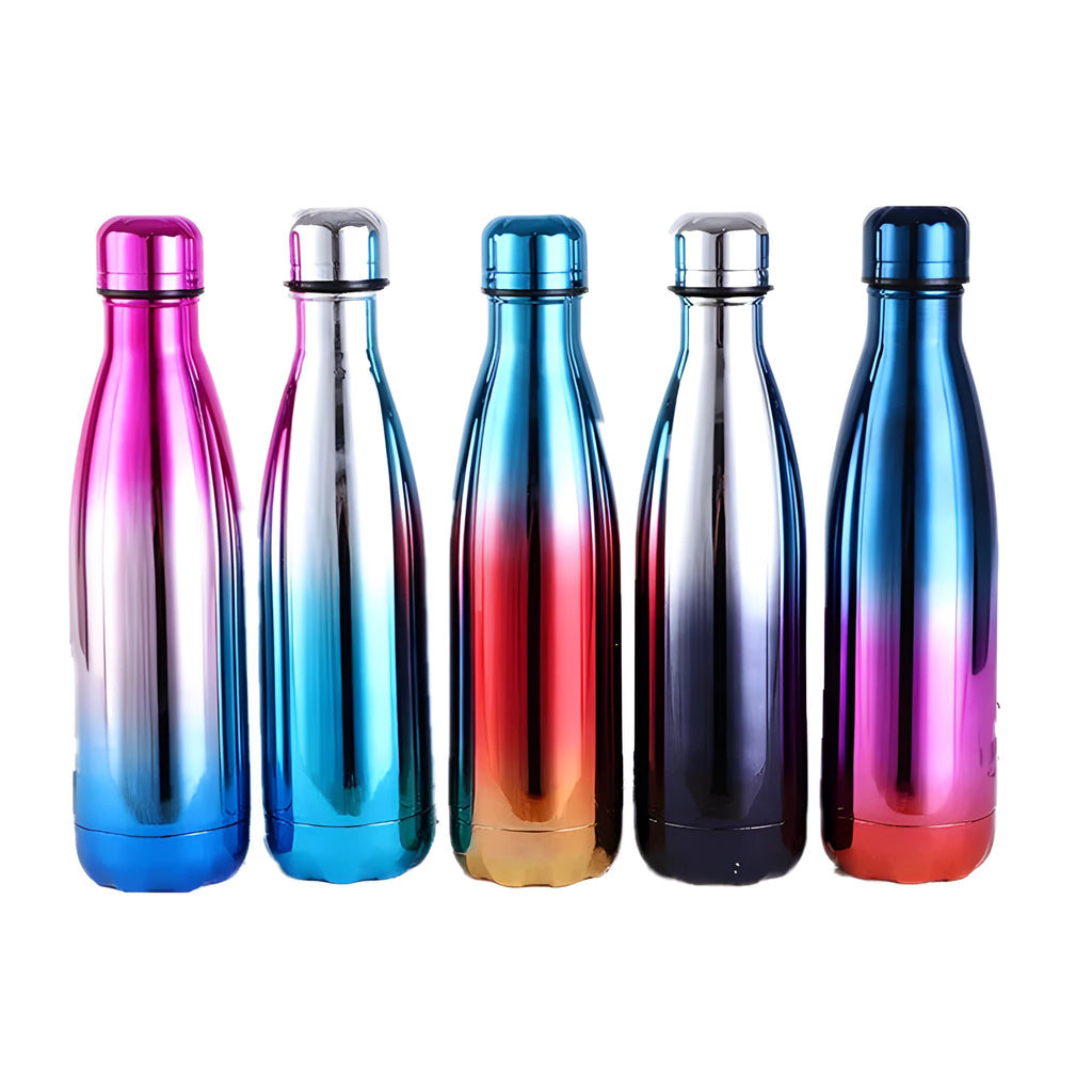 500ml 304 stainless steel water bottle in black standing upright on a table
