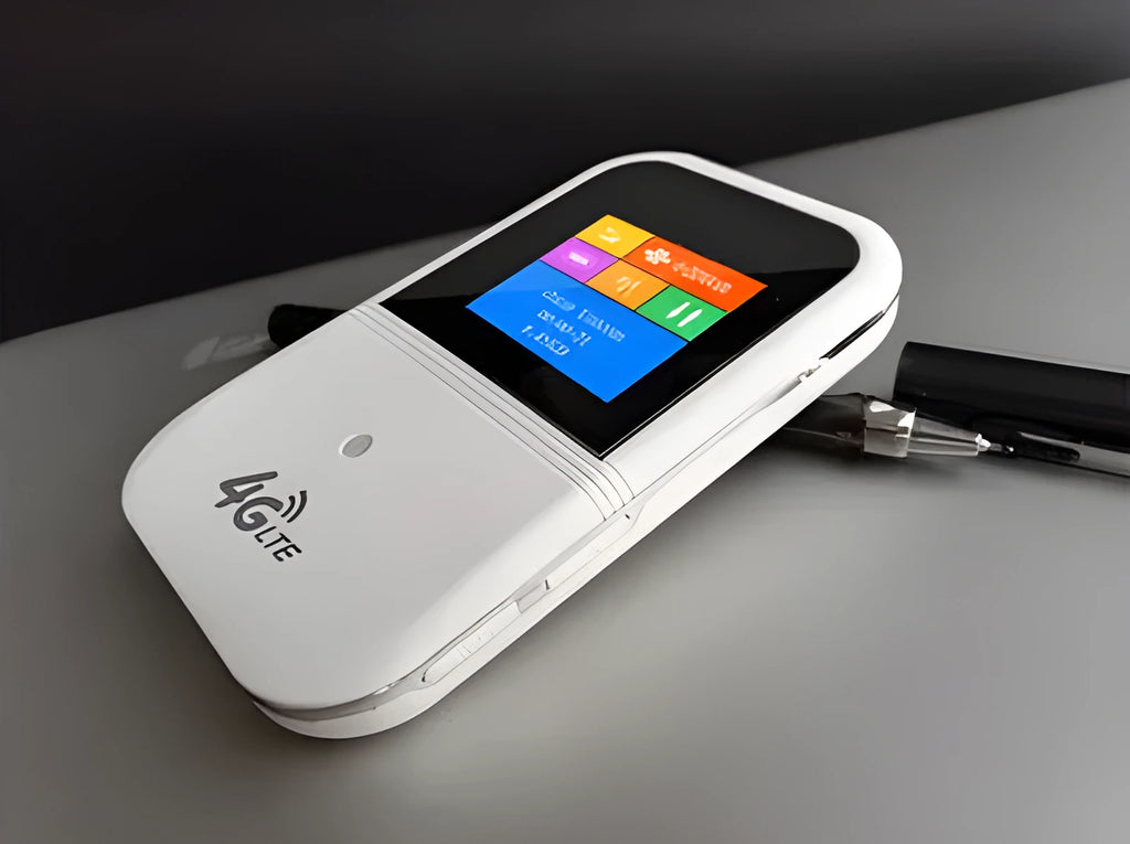 Mobile portable WiFi router with built-in antenna, 4G LTE, 2100mAh battery, black casing