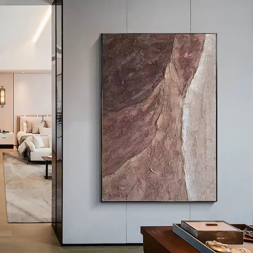 Handmade abstract brown texture oil painting on rolled unstretched canvas for wall decor