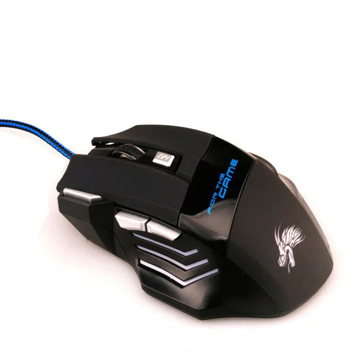 Black wired USB gaming mouse X3-6 key with colourful LED lights and Tyrannosaurus Rex style pattern