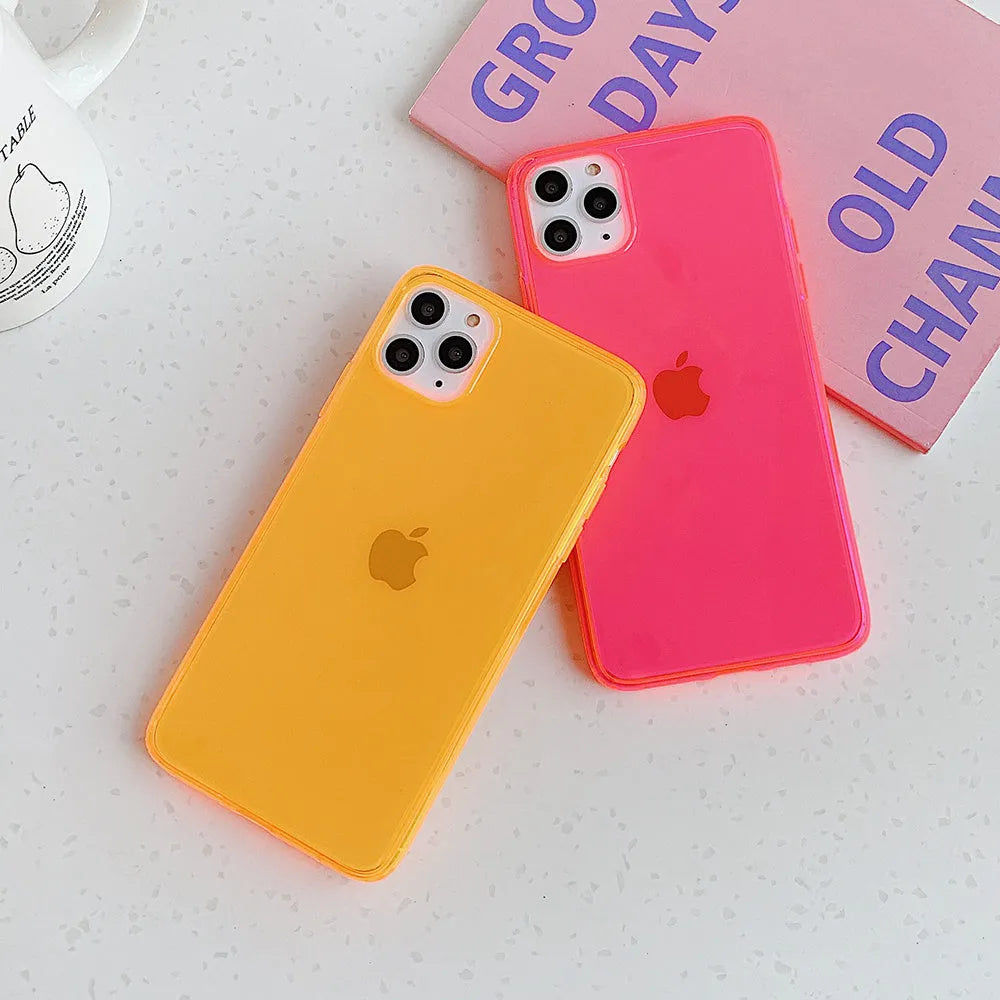 Fluorescent TPU back cover for iPhone in solid colour, compatible with multiple models