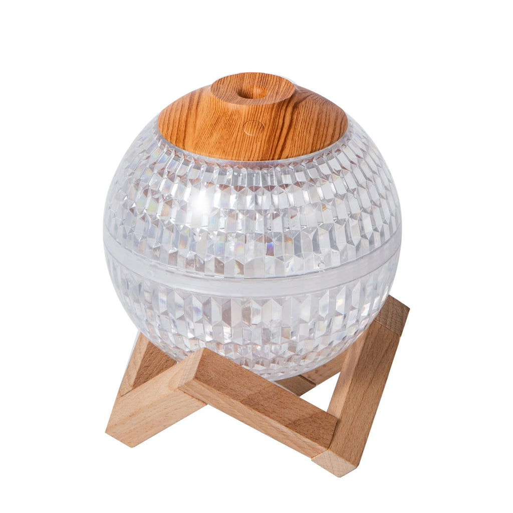 Crystal ball humidifier round 116 mm USB with atmosphere sea light on a desk
