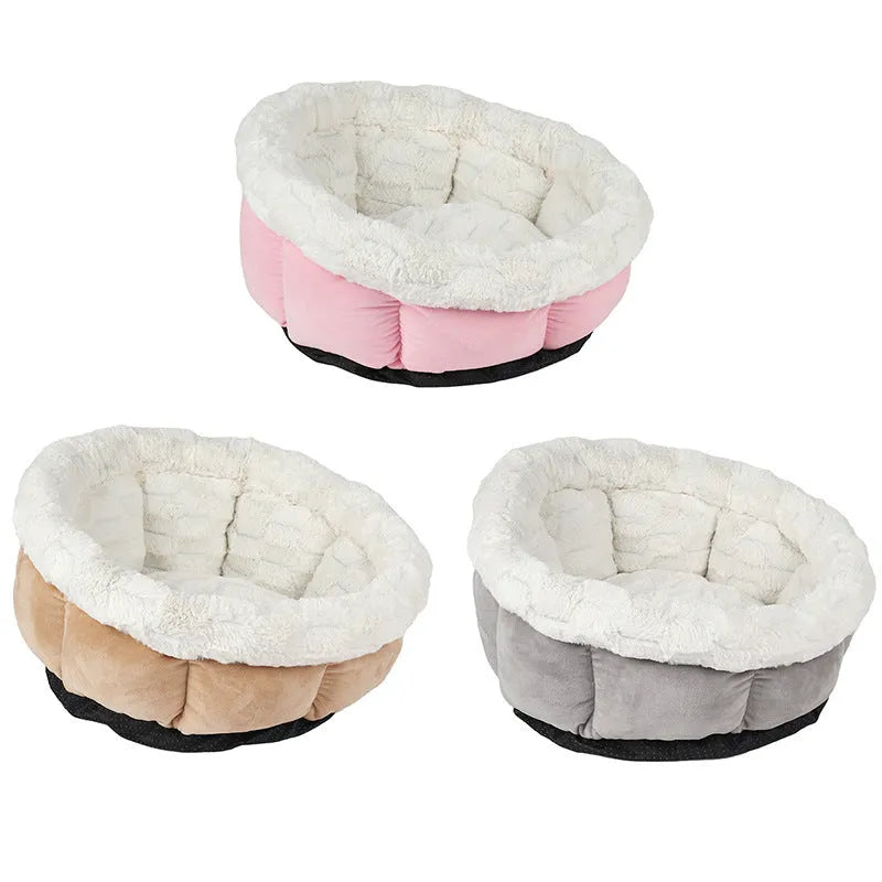Grey petal cat mat for cats and dogs, 48x49x25cm, plush and suede material, raised rim