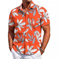 Men's slim fit Hawaiian style short sleeve shirt in elastic polyester fabric