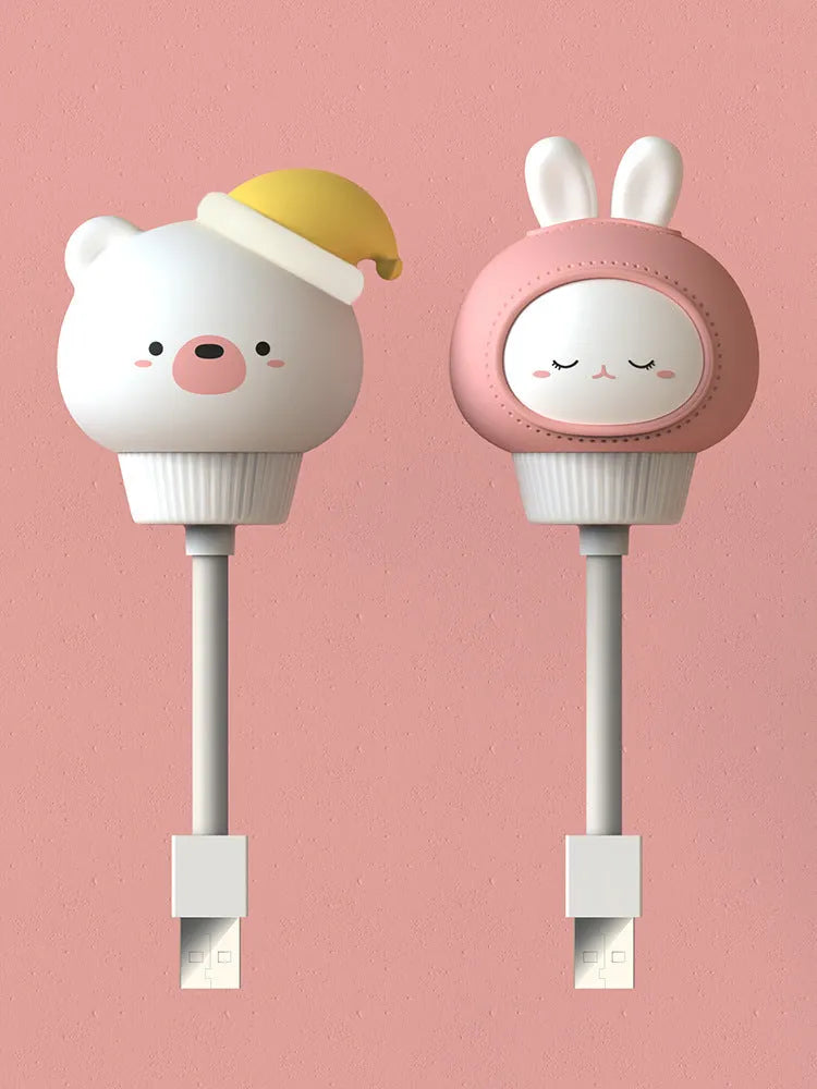 Cartoon animal-shaped USB LED night light in bear design with remote control.