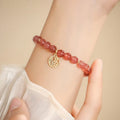 Strawberry quartz blessing card bracelet made from glass with manual processing