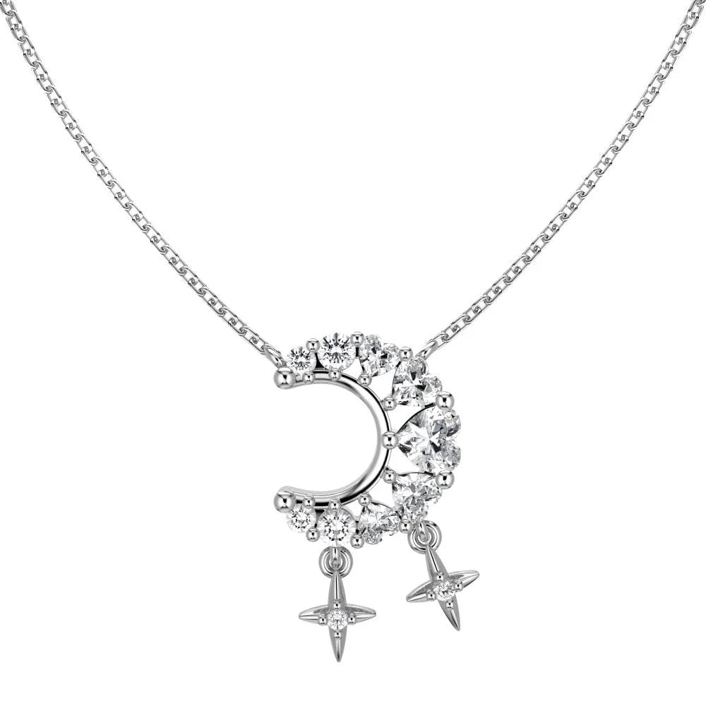 925 silver necklace with moon hollow heart pendant and tassel, gold electroplated finish on clavicle chain