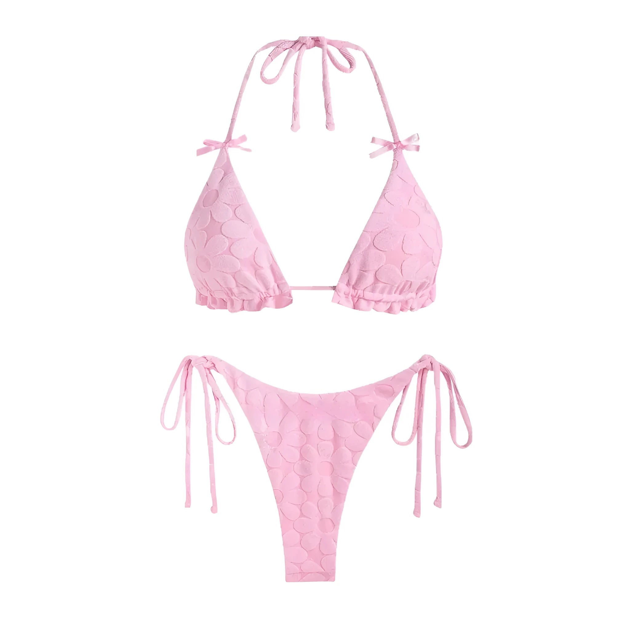 Women's solid colour backless bikini set in light blue and pink, high elasticity fabric, sizes M L XL