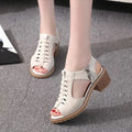 Women's retro sandals with side zipper closure and beef tendon sole in mid heel height