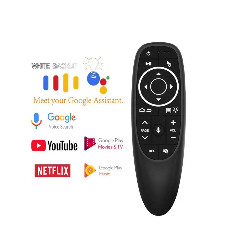 G10 G10S series black wireless remote control with silicone buttons for Android and PC.