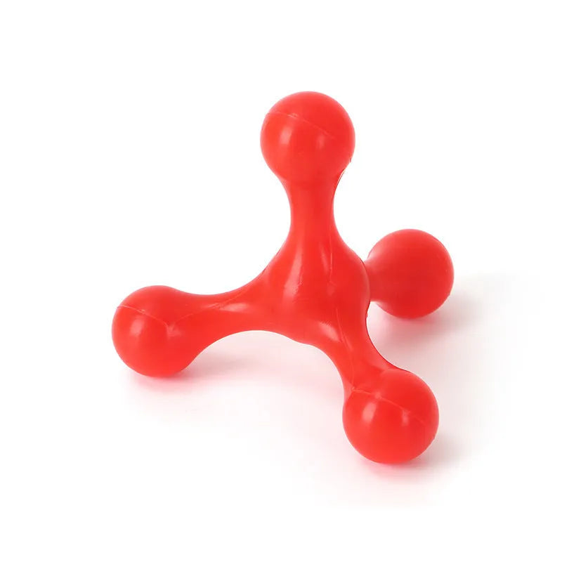 Blue silicone three-legged puppy chew toy for teething relief and dental cleaning