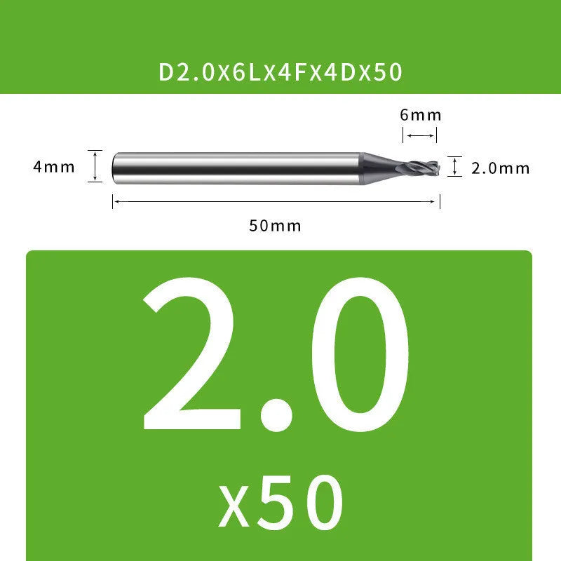 Tungsten steel 4-flute ball end mill tool for 1-12mm diameter milling