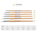 Set of six wooden-handled artist brushes with pointed synthetic wool bristles on a white background.