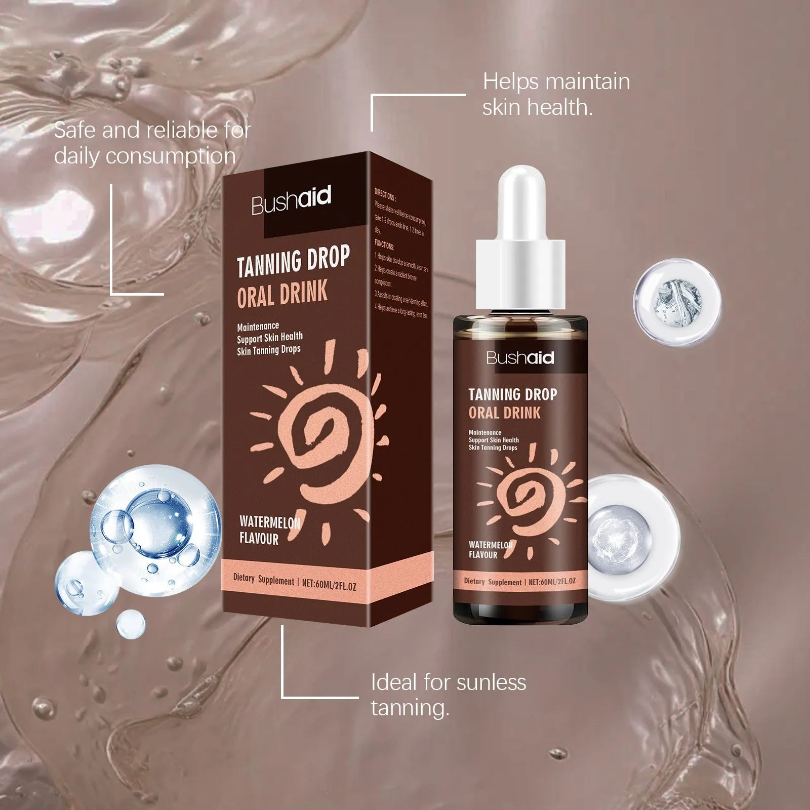 60ml sun protection tanning essence cream in white tube measuring 30x30x125mm