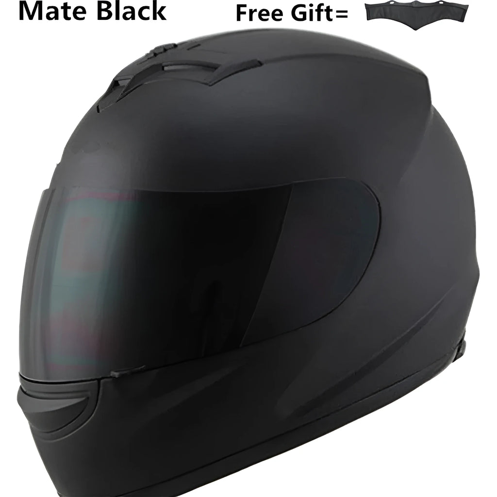 Men's full-face motorcycle helmet in black silver with visor, one size and XXL options