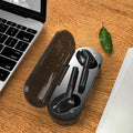 Black and white VV1 true wireless Bluetooth earphones with compact charging case