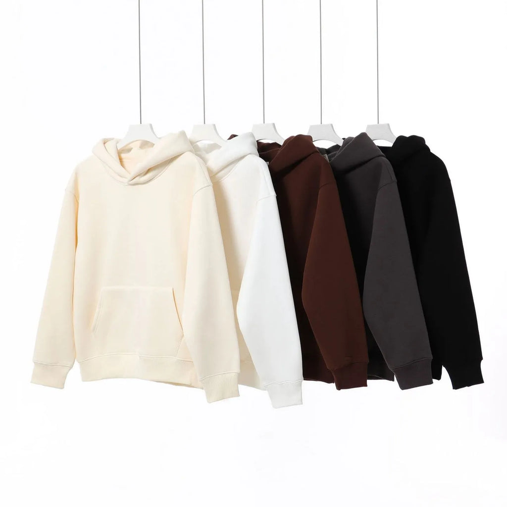 Women's loose drop-shoulder polar fleece hoodie in cotton, nine colours, sizes XS to 5XL