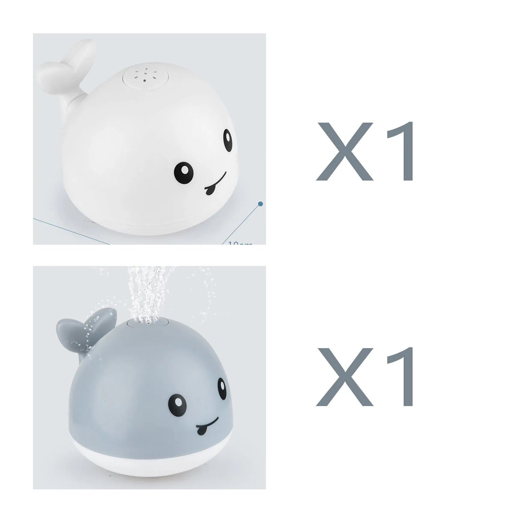 Electric whale-shaped bath spray toy with water-activated automatic spray, LED lights, and floating capability