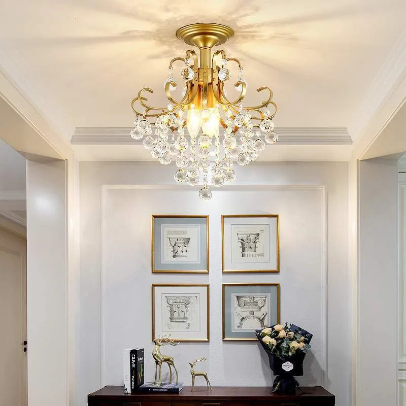 European light luxury small American restaurant crystal chandelier, glass and iron, 33cm diameter, A style gold finish