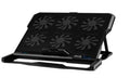 Black metal mesh laptop cooling board with LCD display and six speed controls for notebooks
