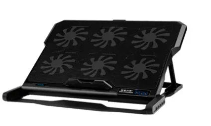 Black metal mesh laptop cooling board with LCD display and six speed controls for notebooks
