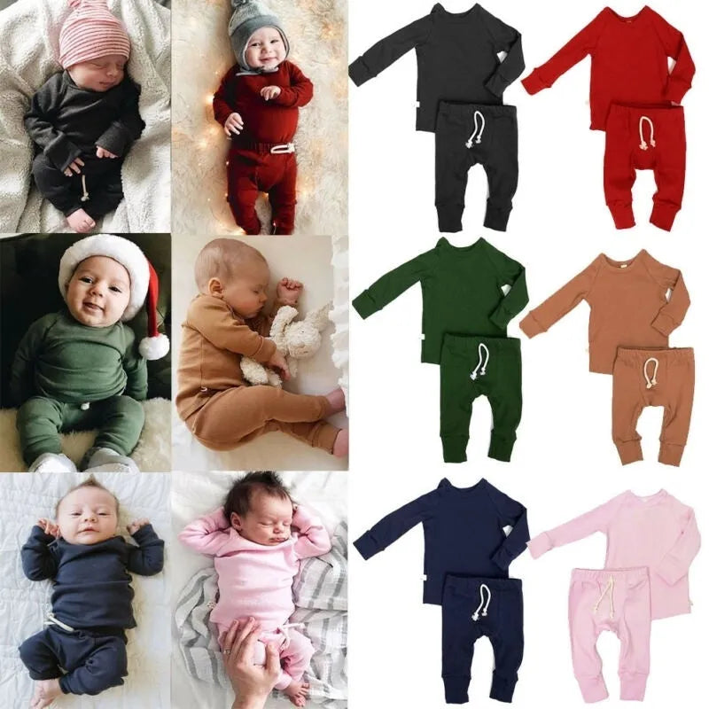 Blue cotton baby romper and tracksuit set with cartoon pattern for age 0-24 months.