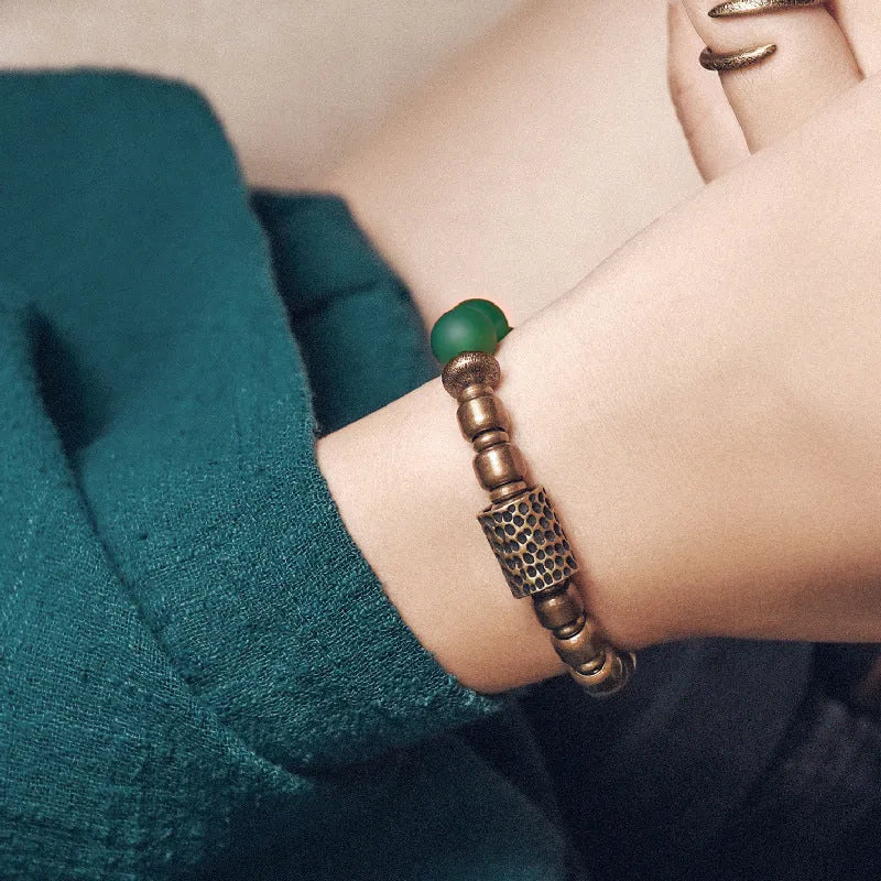 Retro ethnic couples bracelet made from natural green agate or red agate stone beads with men's and women's sizing