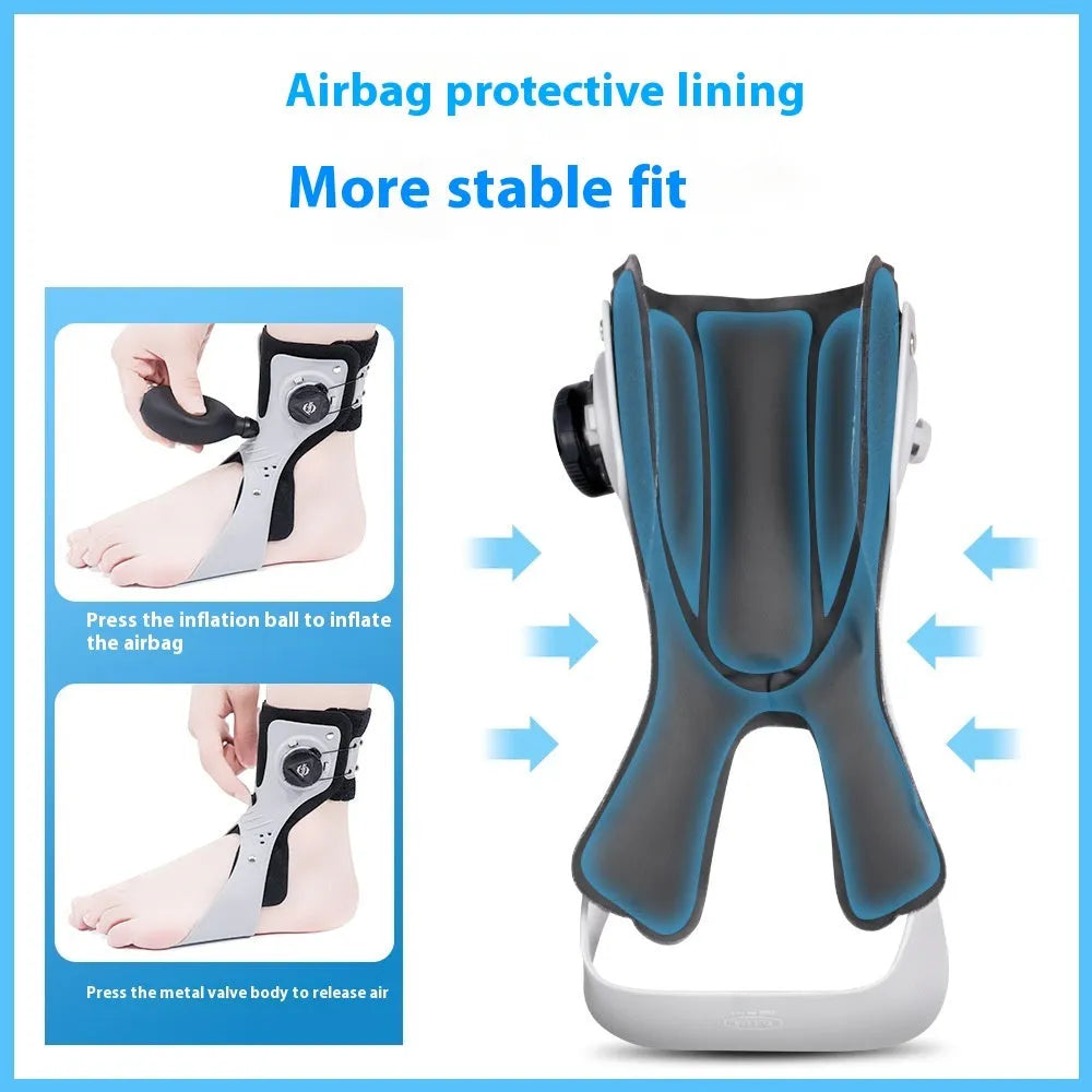 Grey and black adjustable ankle support brace with airbag button for custom fit