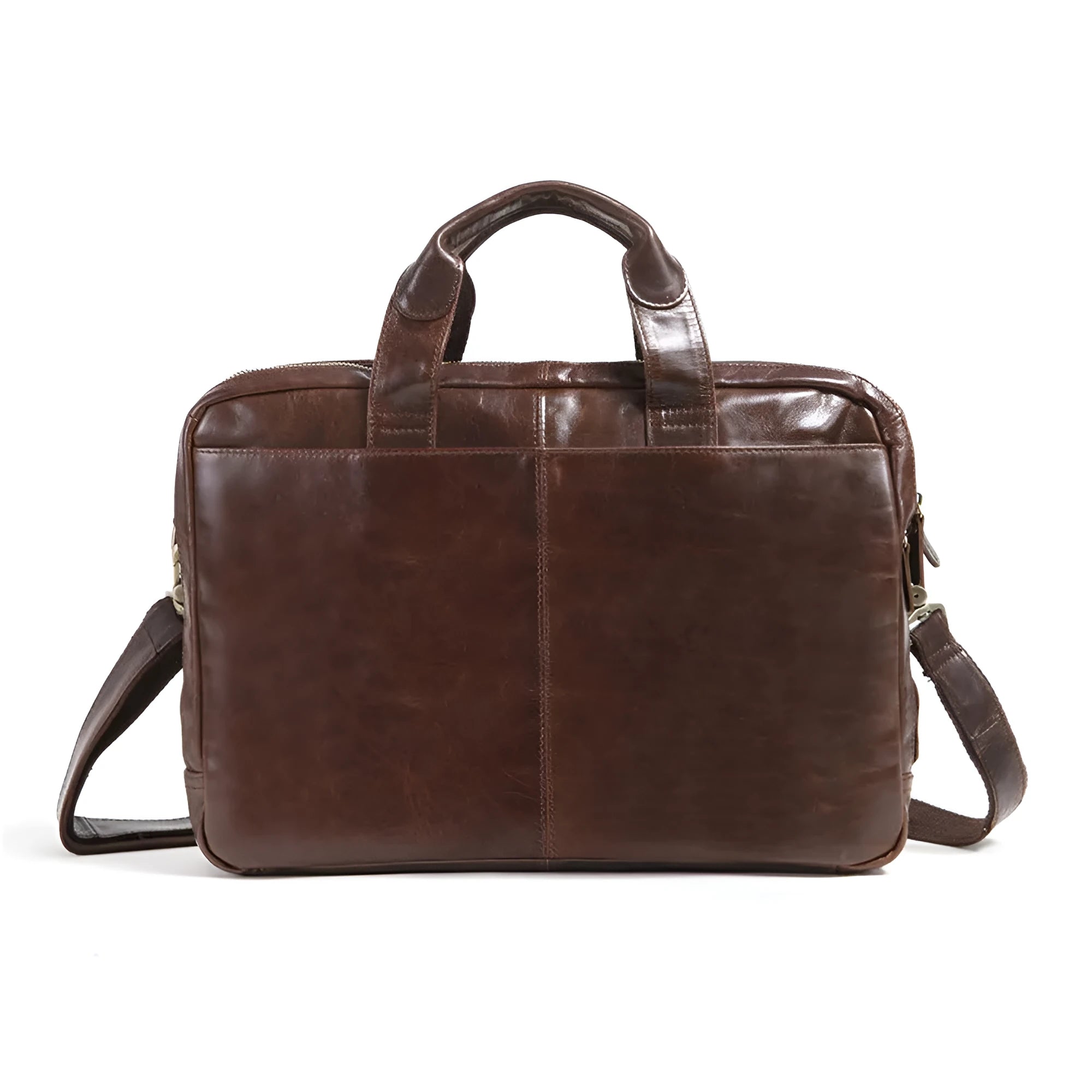 Men's brown leather business briefcase with 18-inch size and polyester cotton lining