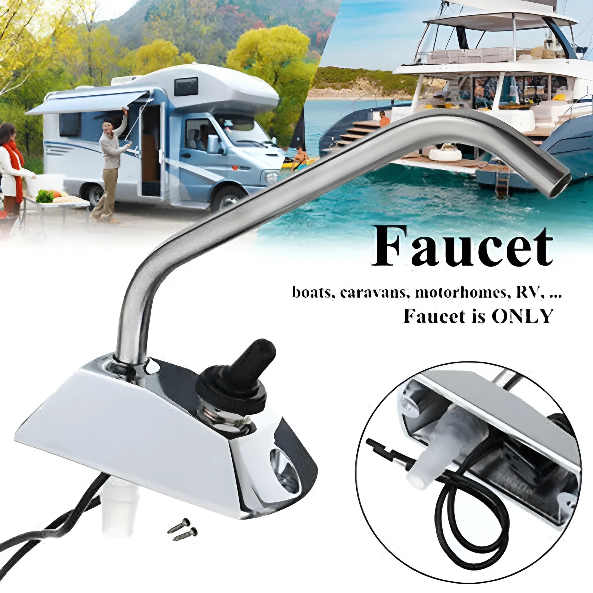 Electronic control RV faucet with rotating spout made from mirror-polished 316 stainless steel