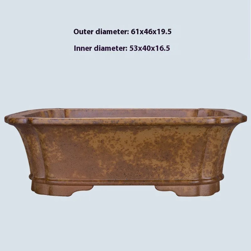 Purple sand clay rectangular flowerpot on a floor, shown in two different sizes.