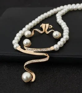 European fashion crystal pearl necklace earrings set for bride wedding wholesale CMT058